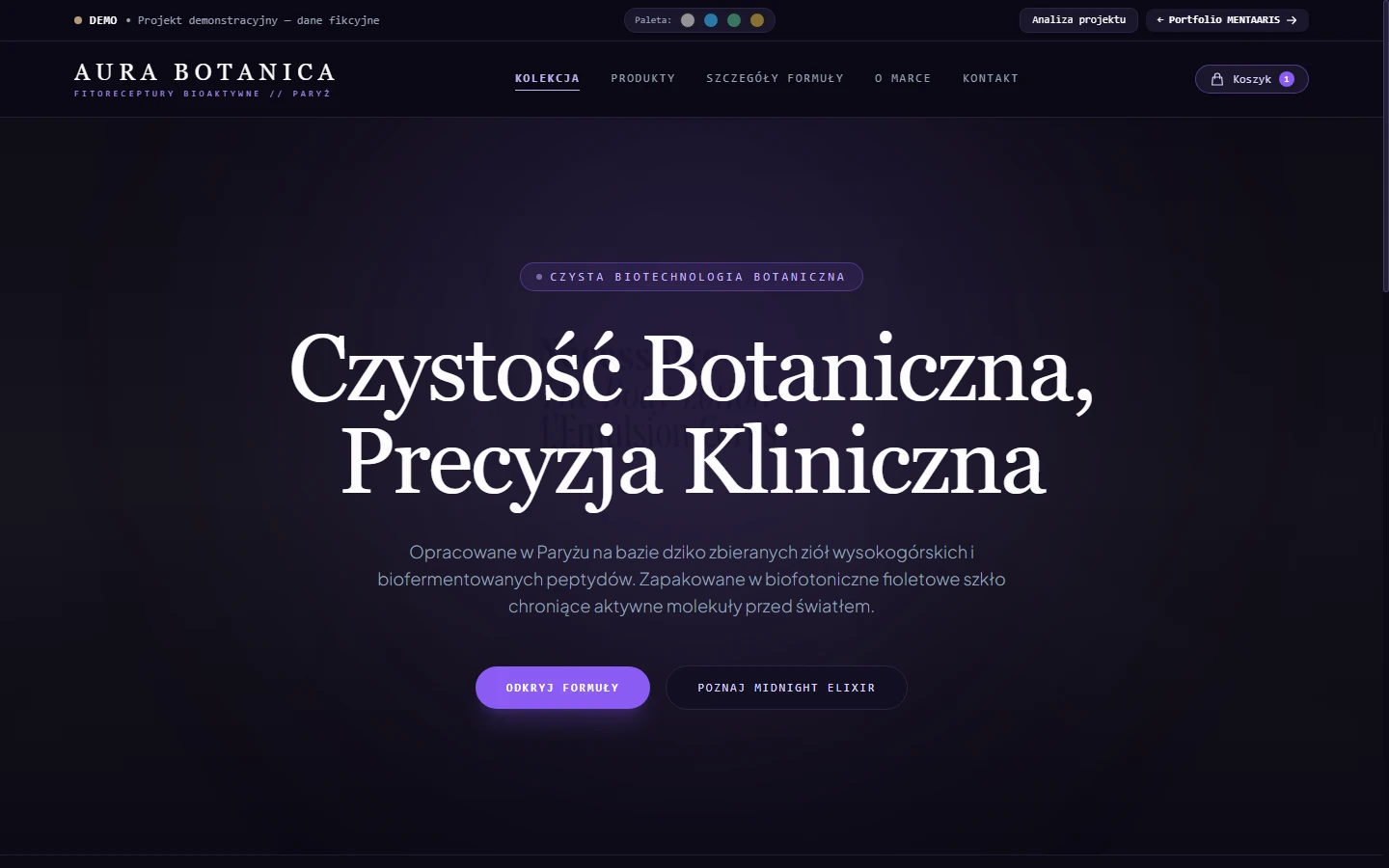 AURA Botanica Skincare widok projektu